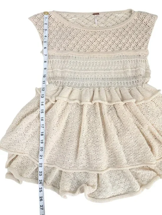 Free People Juliette Ruffle Top Cream Boho Coastal Cowgirl L - Picture 7 of 10